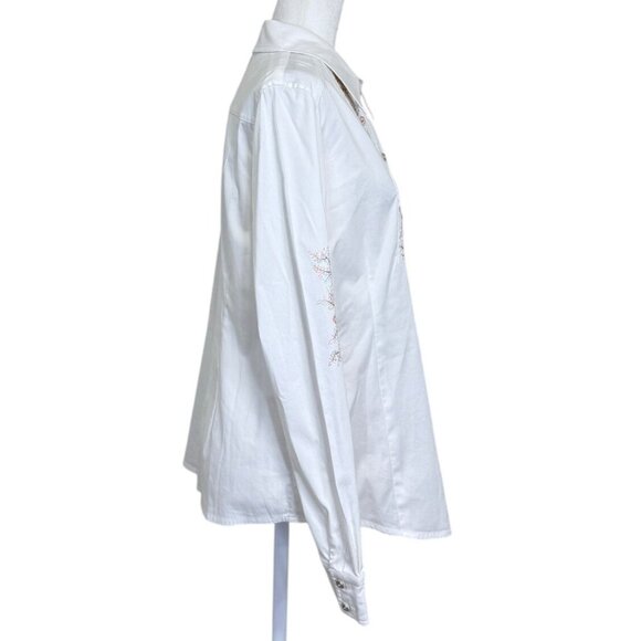 St. John Sport Button-Up Shirt Embroidered Floral Detail Top White Womens Size L - Picture 3 of 9